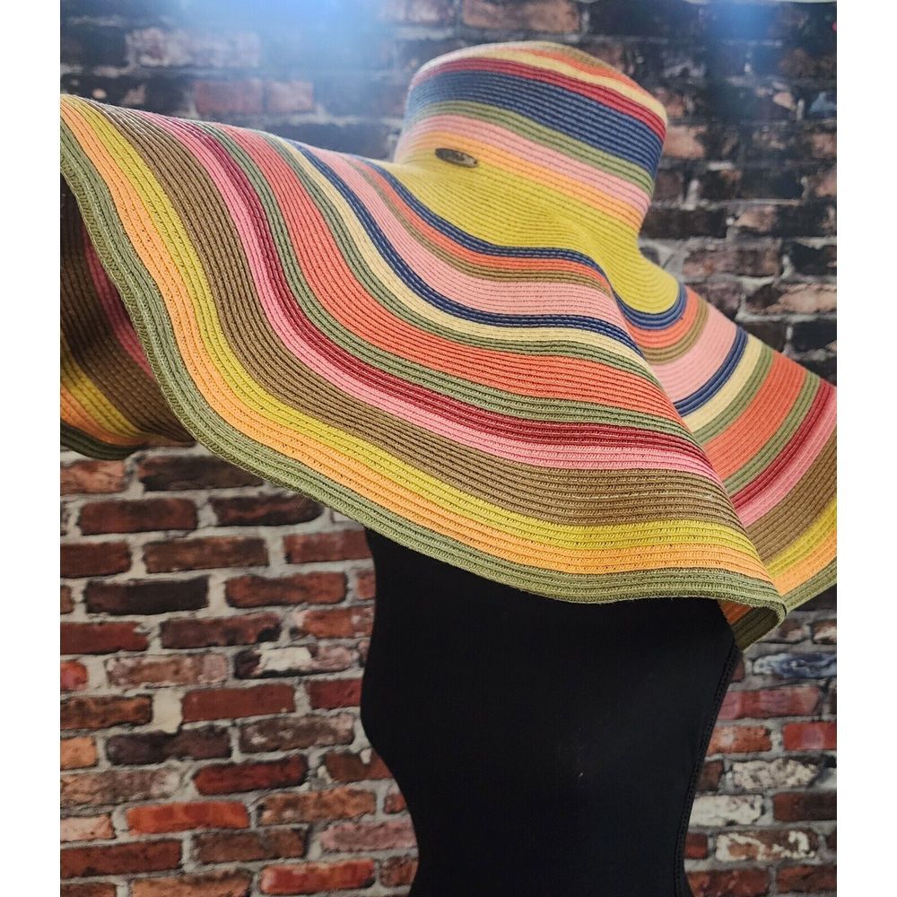 Scala, Oversized, Beach Hat, Multicolor Striped Women's Accessory